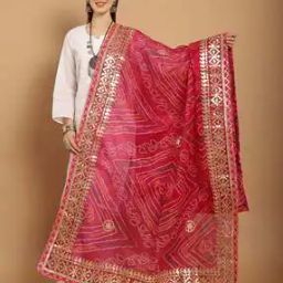 Women Bandhani Print Dupatta with Lace Border-image-56