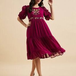 Women Tiered Dress with Puff-Sleeves-image-57