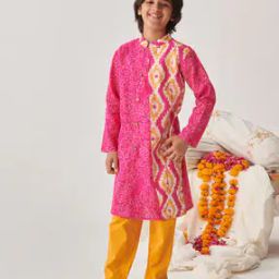 Boys Printed Kurta Pyjamas Set-image-14