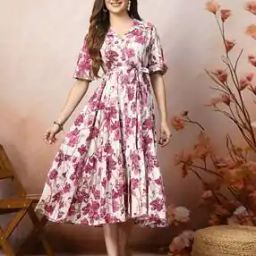 Women Floral Print A-line Dress with Short Sleeves-image-53
