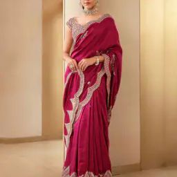 Women Silk Saree with Contrast Border-image-20