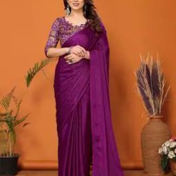 Women Plain Saree with Blouse Piece-image-57