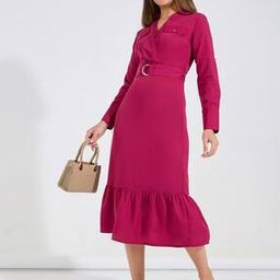 Fit and Flare Midi Dress with Pocket & Belt Detail-image-83