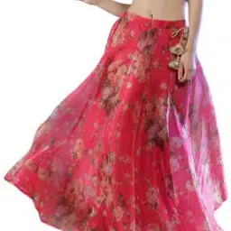 Floral Print Flared Polyester Skirt-picture-25