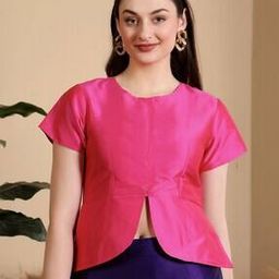 Women Round-Neck Back-Open Blouse-image-57