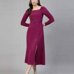 Women A-Line Dress with Front Slit-image-33