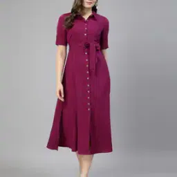 Women Shirt Dress with Side Slit-image-1
