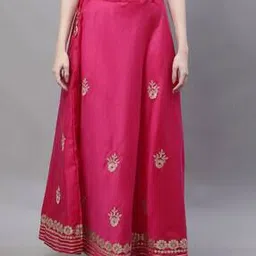 Embroidered Flared Skirt with Drawstrings-image-93