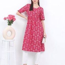 Paisley Print Round-Neck A-Line Kurta-image-73