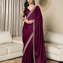 Women Design Lace work Satin Solid Pre-stitched Saree Pre-stitched Saree-image-50