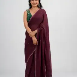 Sequin Embellished Cotton Saree-image-8