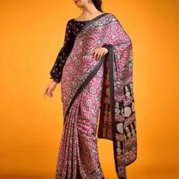 Women Ajrak Print Saree with Contrast Border-image-59