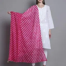 Leheriya Print Dupatta with Lace Border & Tassels-image-84