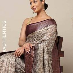 Hand Print Kantha Embroidered Pure Chanderi Jacquard Saree-image-4