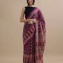 Women Floral Print Pure Cotton Saree-picture-19