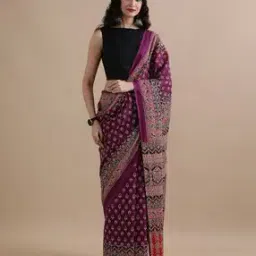 Women Floral Print Pure Cotton Mulmul Saree-image-9