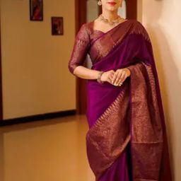 Women Banarasi Silk Saree with Zari Border-image-51