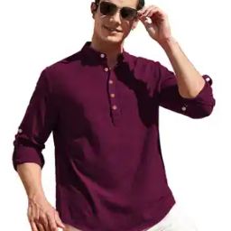 Men Slim Fit Short Kurta with Roll-Up Sleeves-image-92