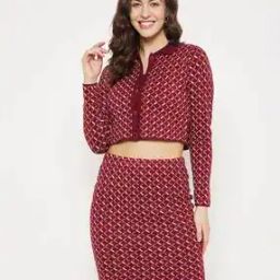 Women Geometric Print Shirt & Skirt Set-31