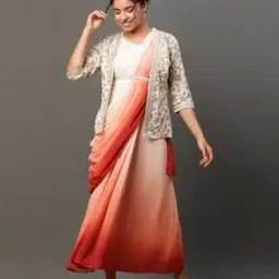 Women Ombre-Dyed Pre-Stitched Saree with Jacket-image-6