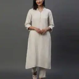 Women Mandarin-Collar No Darts Straight Kurta-image-59