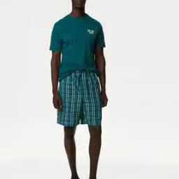 Men Checked Lounge T-Shirt & Shorts Set-image-20