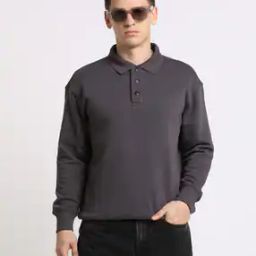 Polo Sweatshirt with Ribbed Hem-picture-10
