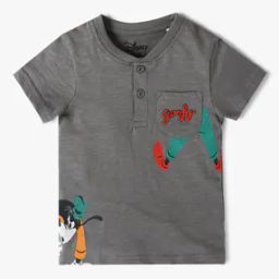 Boys Goofy Print Regular Fit Henley T-Shirt-image-89