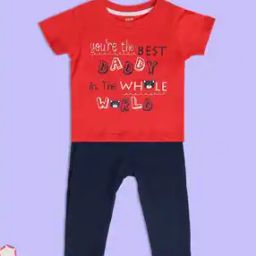 Typographic Print Crew-Neck T-Shirt with Pants-1