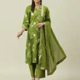 Women Floral Woven Straight Kurta with Palazzos & Dupatta-image-35