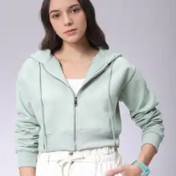 Women Relaxed Fit Zip-Front Crop Hoodie-picture-11