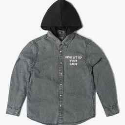 pepe jeans Boys Gunned Regular Fit Hooded Shirt-picture-47