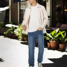 Men Lightly Washed Slim Fit Jeans-image-99