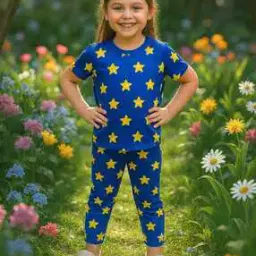 piku store Girls Star Print T-Shirt & Pants Set-picture-5