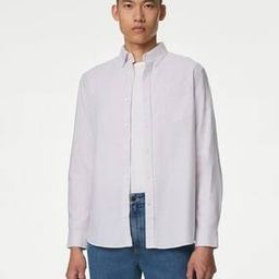 marks & spencer Men Striped Regular Fit Oxford Shirt with Patch Pocket-picture-27