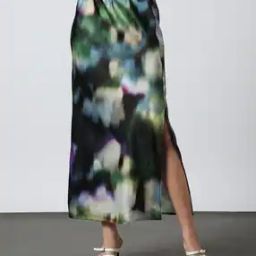 Printed Satin Midi Skirt-86