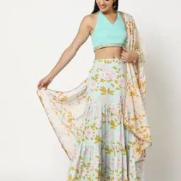 Embroidered Lurex Top Flared Fusion Wear Set-image-34