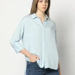 Women Loose Fit Shirt with Spread Collar-image-31