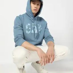 Men Camouflage Logo Print Hoodie with Kangaroo Pockets-picture-19