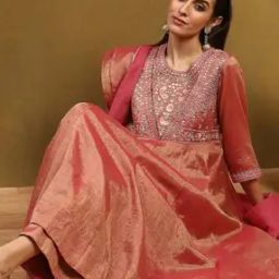 Women Embroidered Anarkali Kurta with Palazzos & Dupatta-image-53