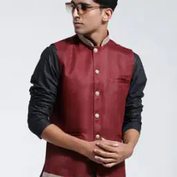vastramay Men Sleeveless Nehru Jacket with Mandarin-Collar-picture-10