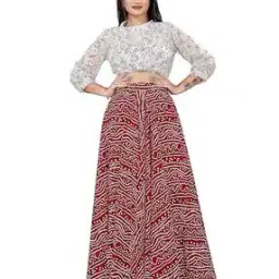 Women Bandhani Print Flared Maxi Skirt-image-70