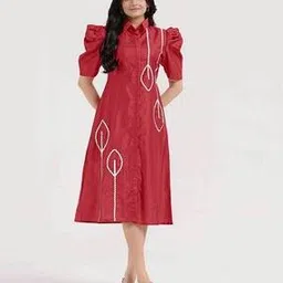 weavllite Women Lace Pattern A-Line Dress with Collar Neck-picture-45
