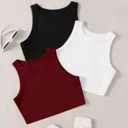 the cloth crow Women Pack of 3 Ribbed Regular Fit Tank Top-picture-44