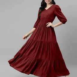 raiyani enterprise x ag Women V-Neck Tiered Dress with Puff Sleeves-picture-13