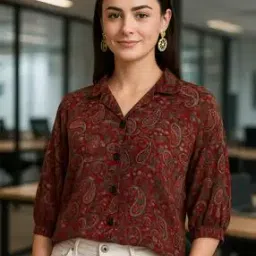 leia Women Paisley Print Regular Fit Shirt with Cuban Collar-picture-6