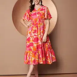 zwerlon x ag Women Printed V-Neck Tiered Dress-picture-12