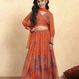 biba Girls Floral Print V-Neck Lehenga Choli with Dupatta-picture-24