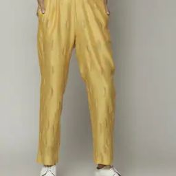 Scattered Leaf Crewel Embroidered Silk Cotton Pants-image-2