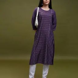 Women Ikat Print Straight Kurti-image-3